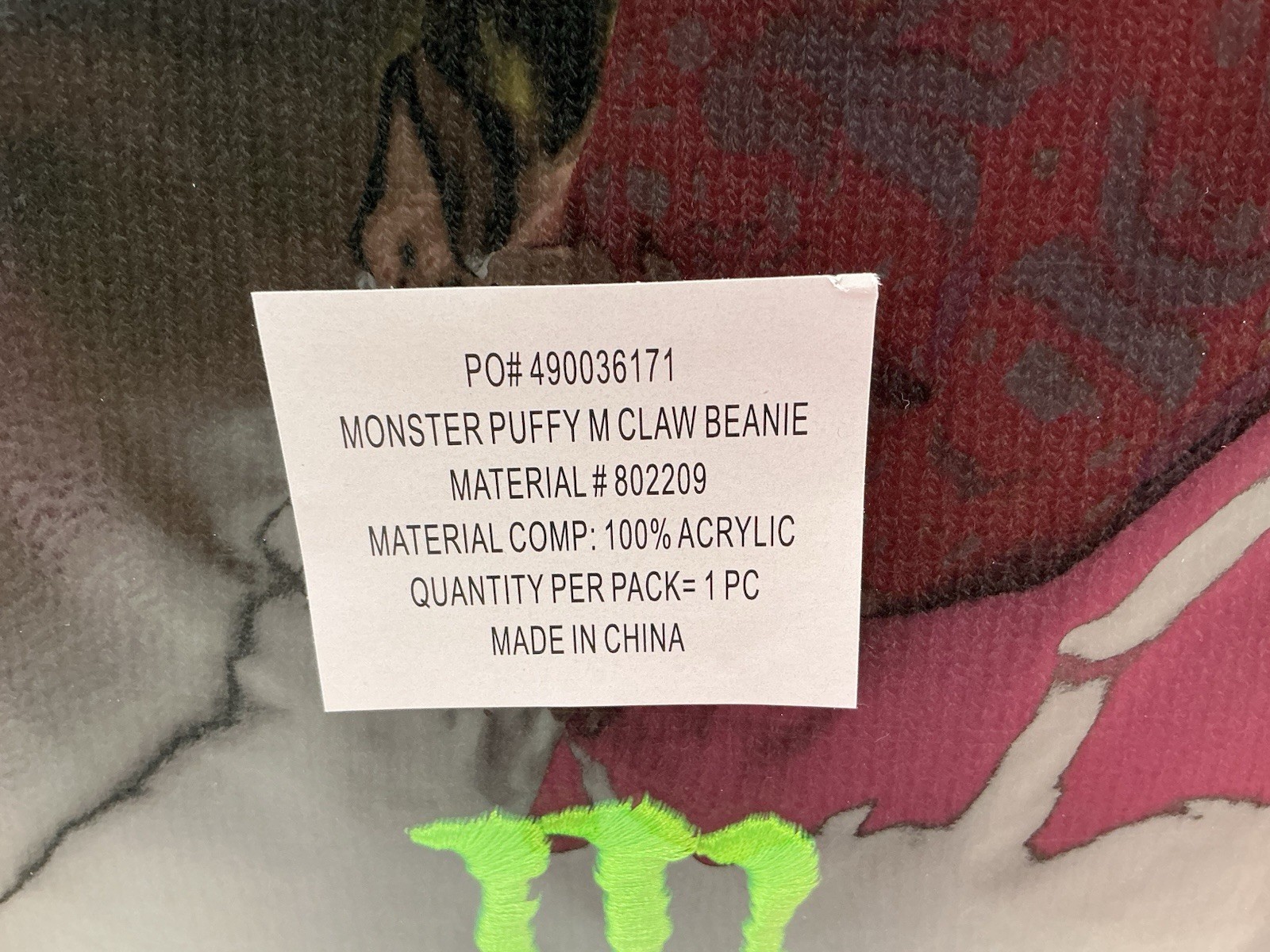 Monster Energy Drink Merch Knit Beanie Hat Black Embroidered Logo NWT