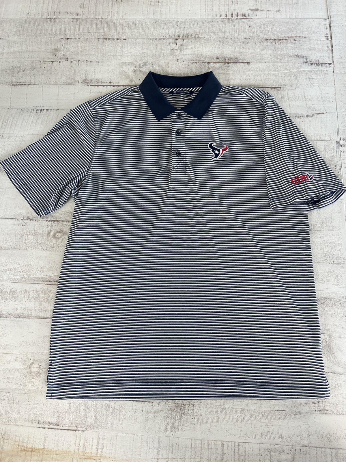 Cutter & Buck Houston Texans STM Navy And White Striped Polo Men’s Large
