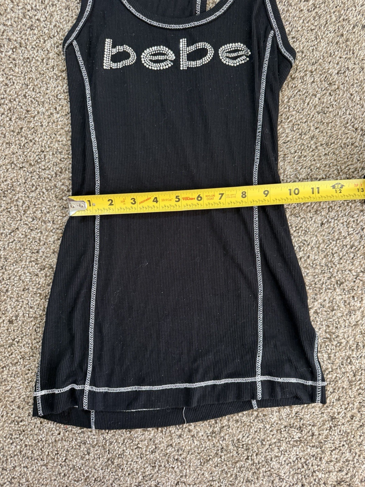 bebe Women’s M Black Ribbed Rhinestone Logo Scoop Neck Racerback Tank Top