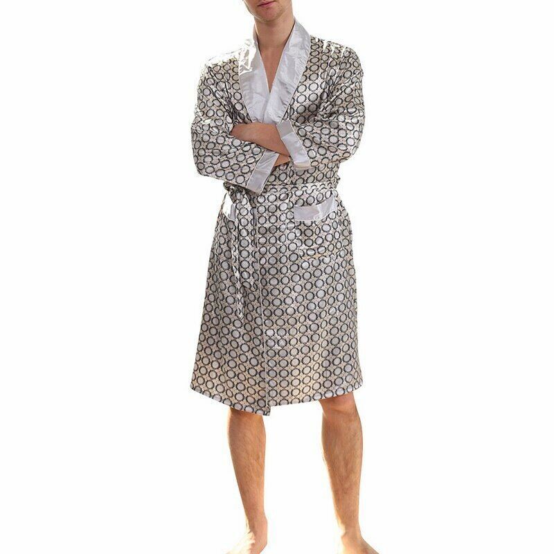 Men Lounge Sleepwear Faux Silk Silky Bathrobes Dressing Gown Men’s Sleep Robes