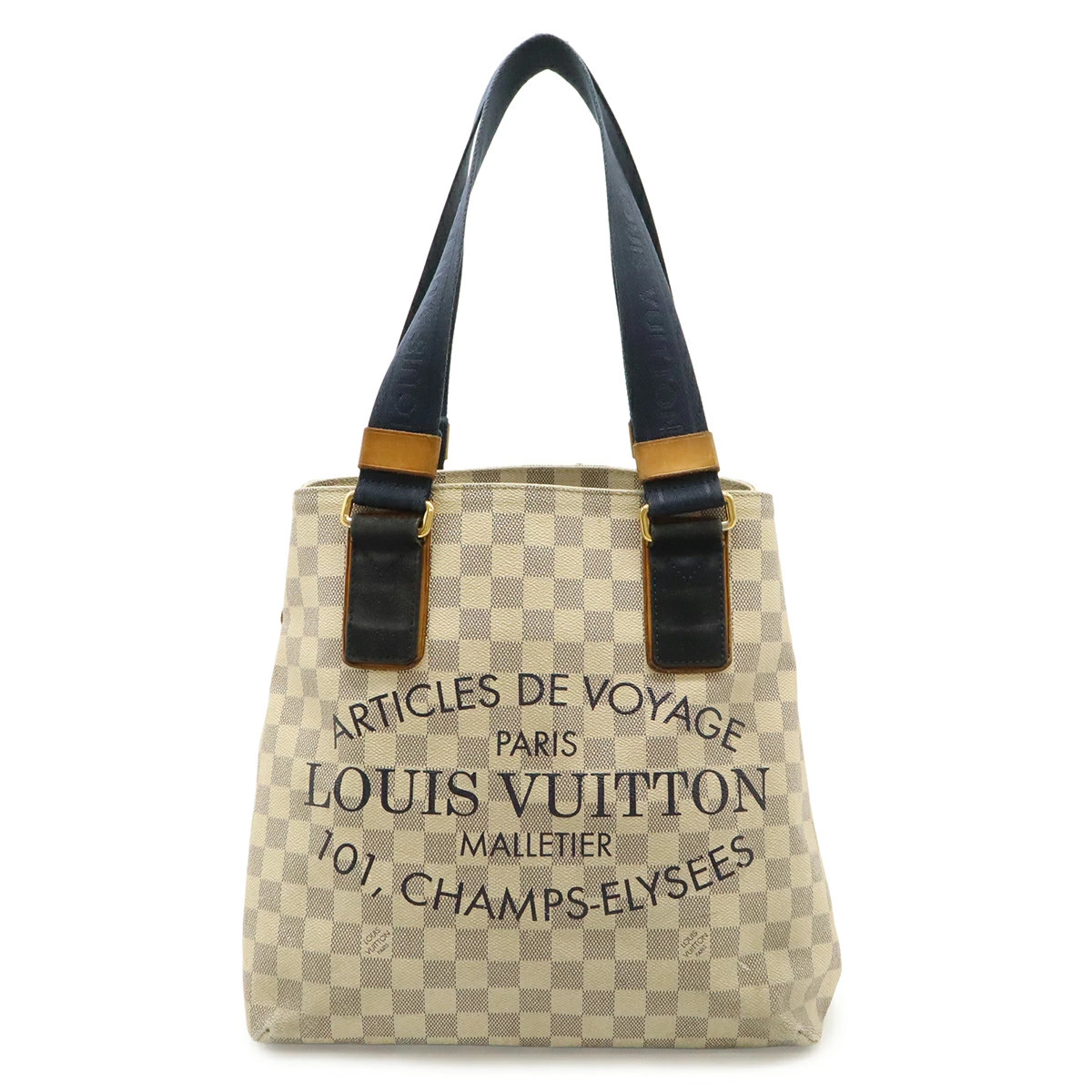 Louis Vuitton Damier Azur N41179 Tote Check Canvas Ivory Unisex Bag #BLB2062