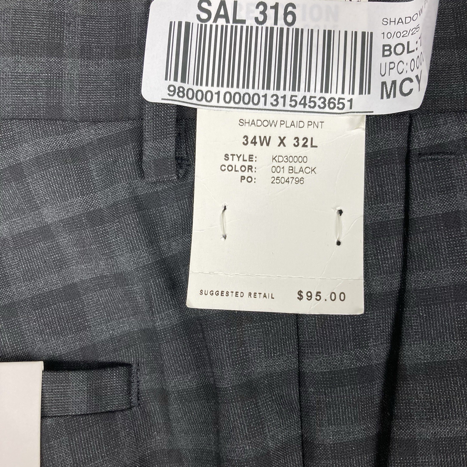 Kenneth Cole Reaction Men’s Pants Gabardine Skinny Fit Stretch 34W 32L Plaid