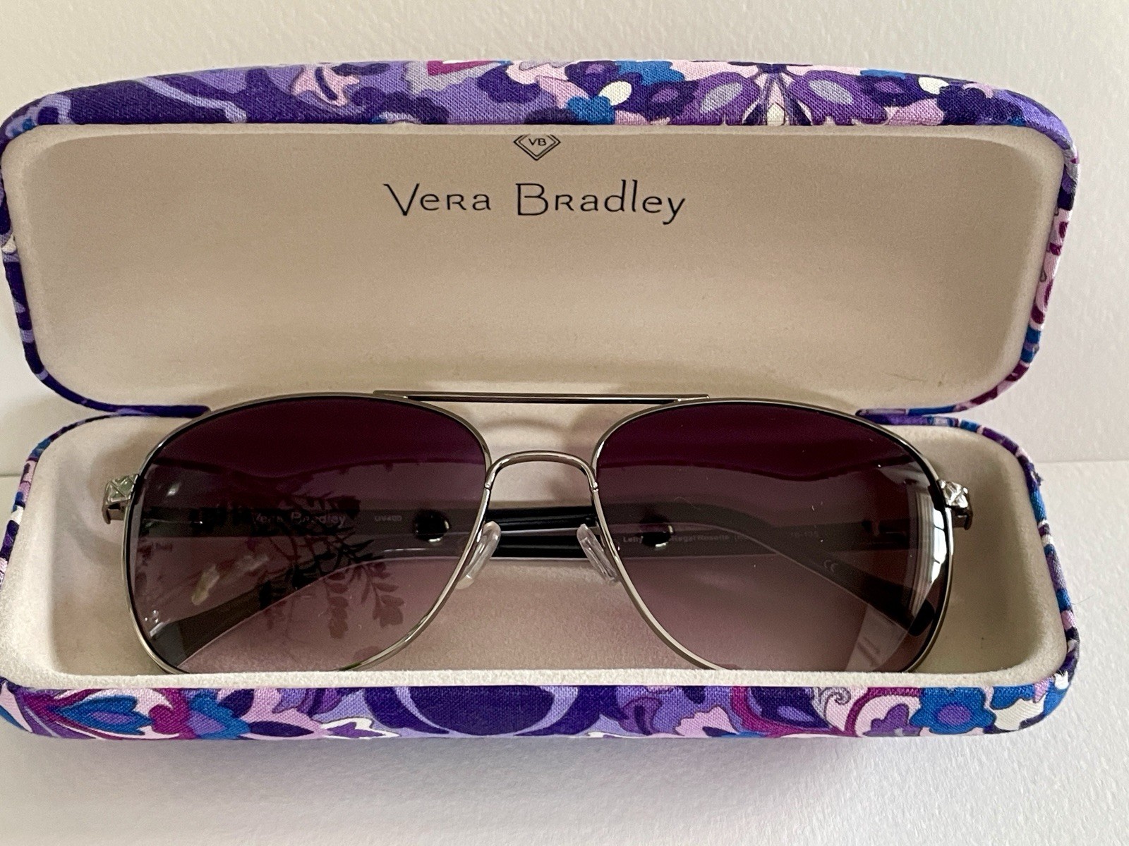 New Vera Bradley Letty Regal Rosette Gradient Purple Sunglasses With Case