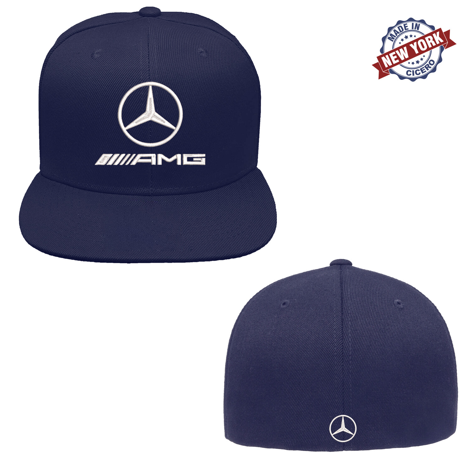Mercedes-Benz AMG Logo Embroidered Flexfit Fitted Ball Cap Front & Back Stitch