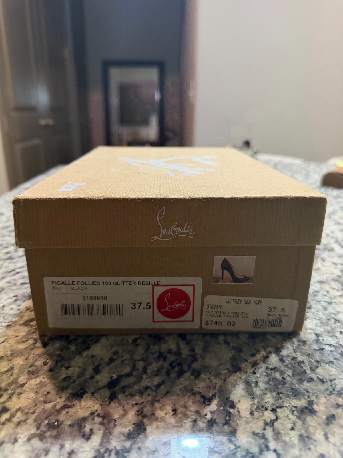 Authentic-Christian Louboutin Pigalle Follies 100 Glitter Black Pumps Size 37.5