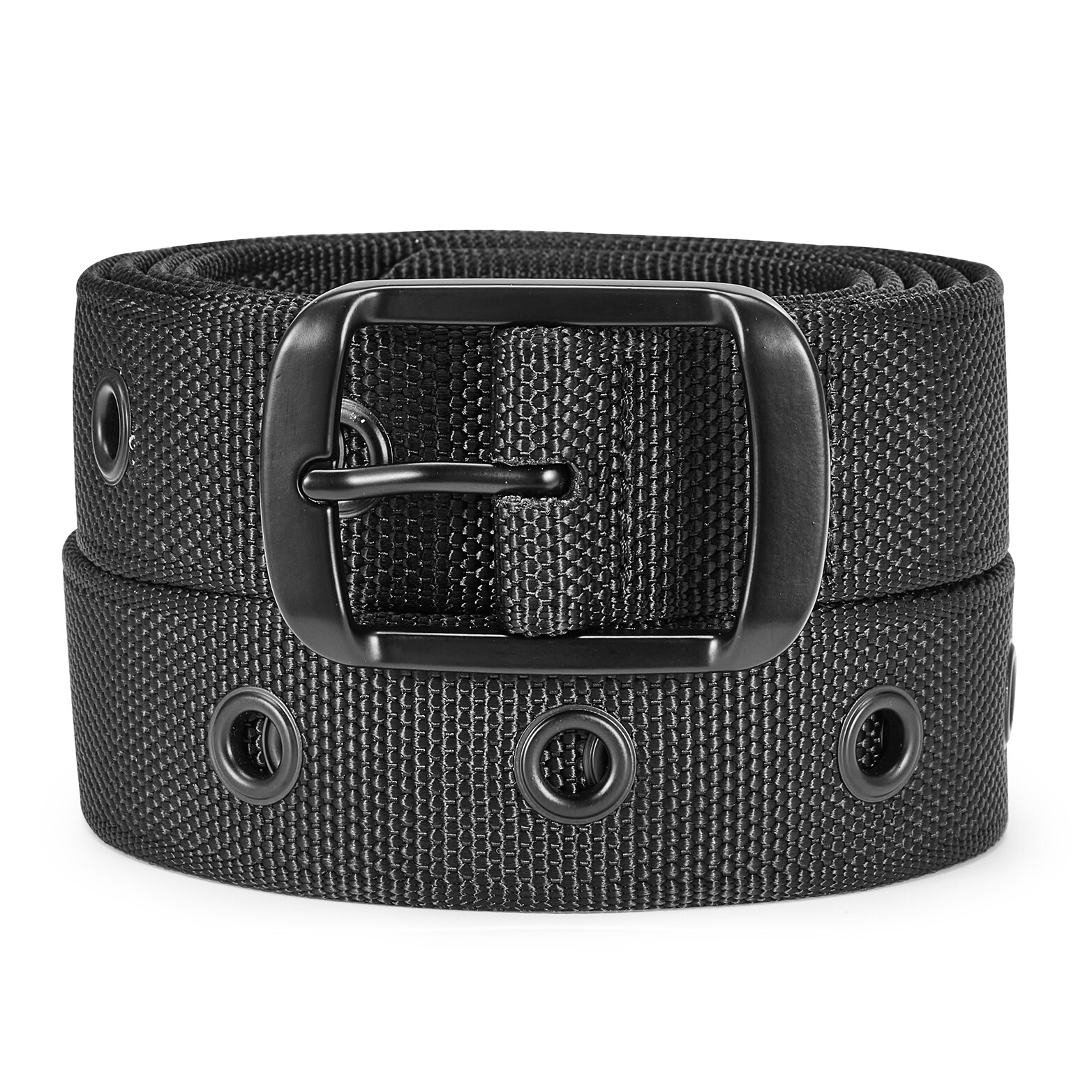 Men Fashion Double Prong Belt Hole Black Rivet Nylon Big and Tall Plus Size Punk