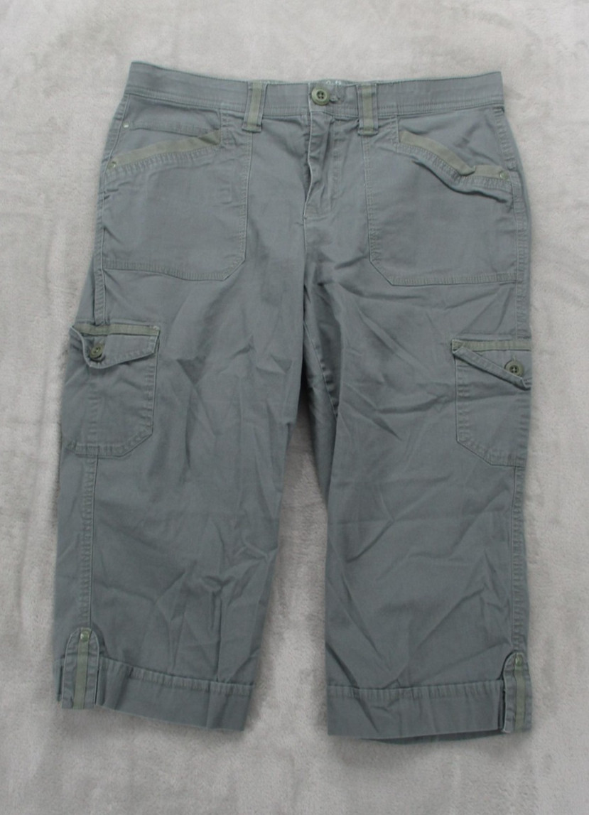 Gloria Vanderbilt Capri Pants Womens 10 Gray Cargo Crop Stretch Twill Cotton