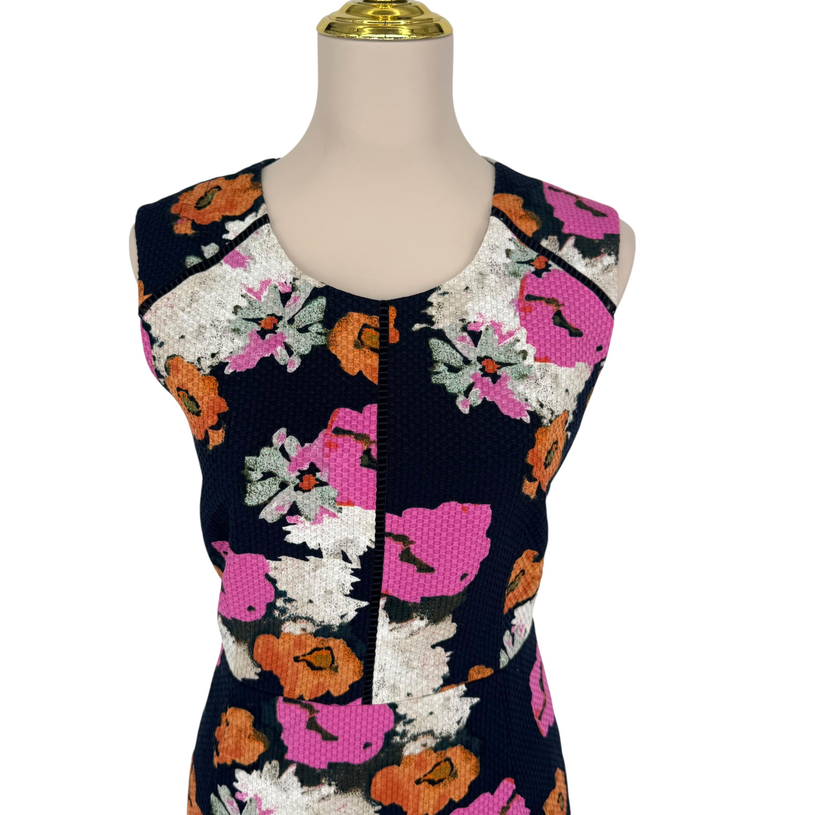 J.Crew Floral Sheath Dress 12 Portfolio Navy Pink Petunia Matelasse Sleeveless