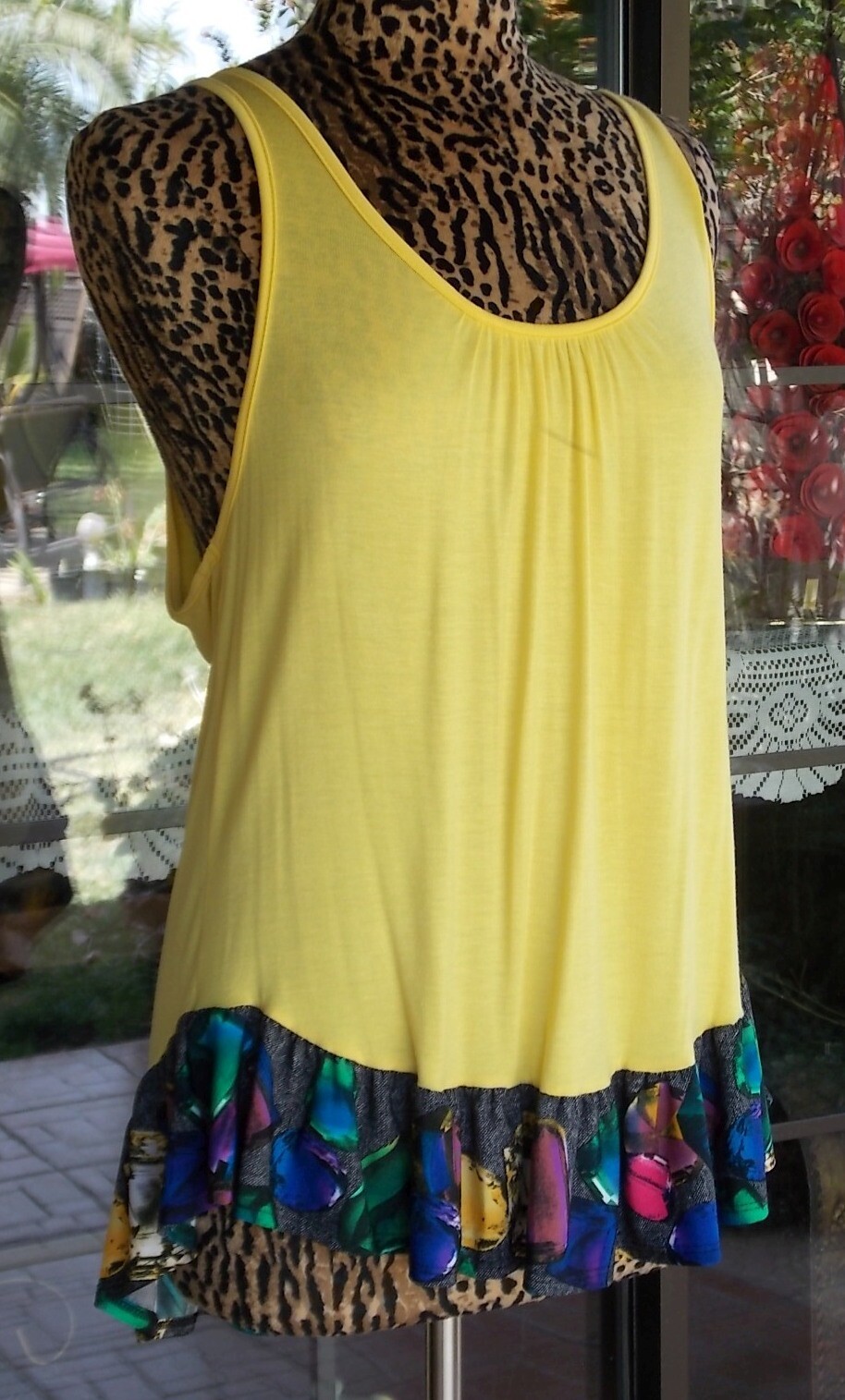 Ruffle Trim Longer Back Yellow Tank Top Or Bathing Suit Cover Up Sz. S, M, L