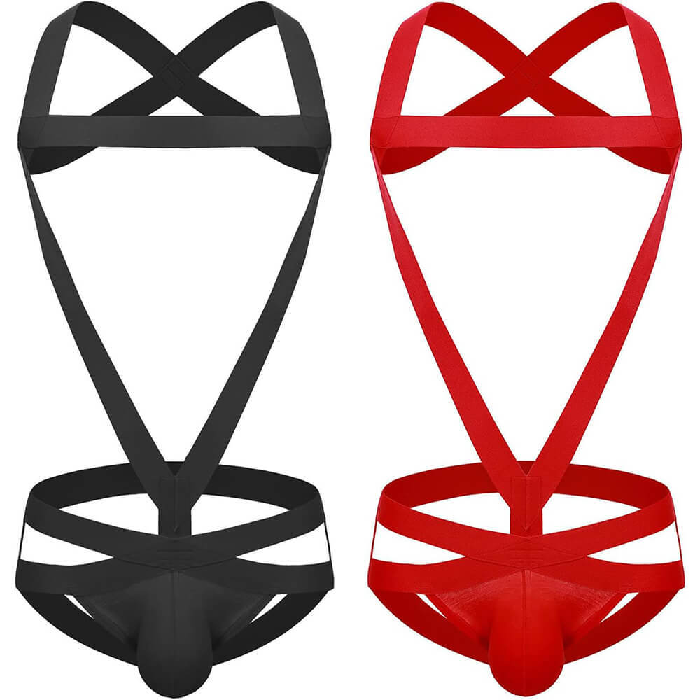 2PCS Mens Body Harness Bondage Chest Strap Harness Belts with Jockstrap Bodysuit