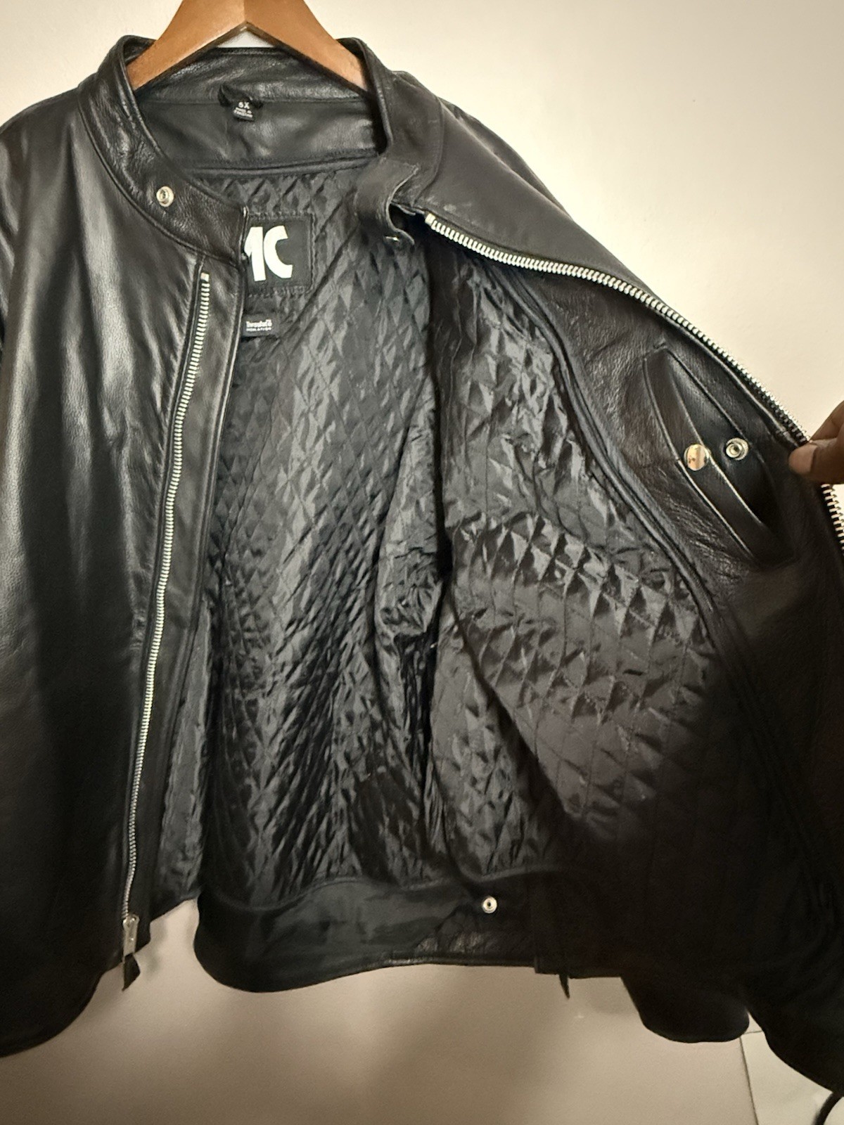 FMC Black Leather Motorcycle Jacket Zipper Pockets Blade Collar Mens 5X