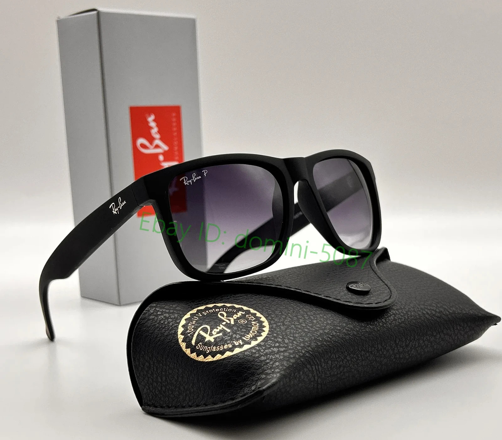 Ray-Ban RB4165 Justin Polarized Sunglasses 54mm Matte Black UV Light Grey Lens