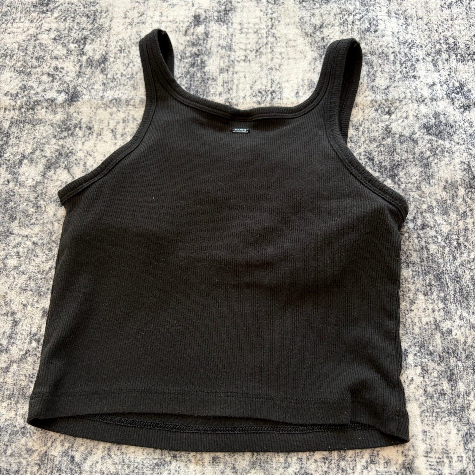 PINK Victoria’s Secret Ribbed Crop Tank Top Womens Size XS Black Scoop Neck