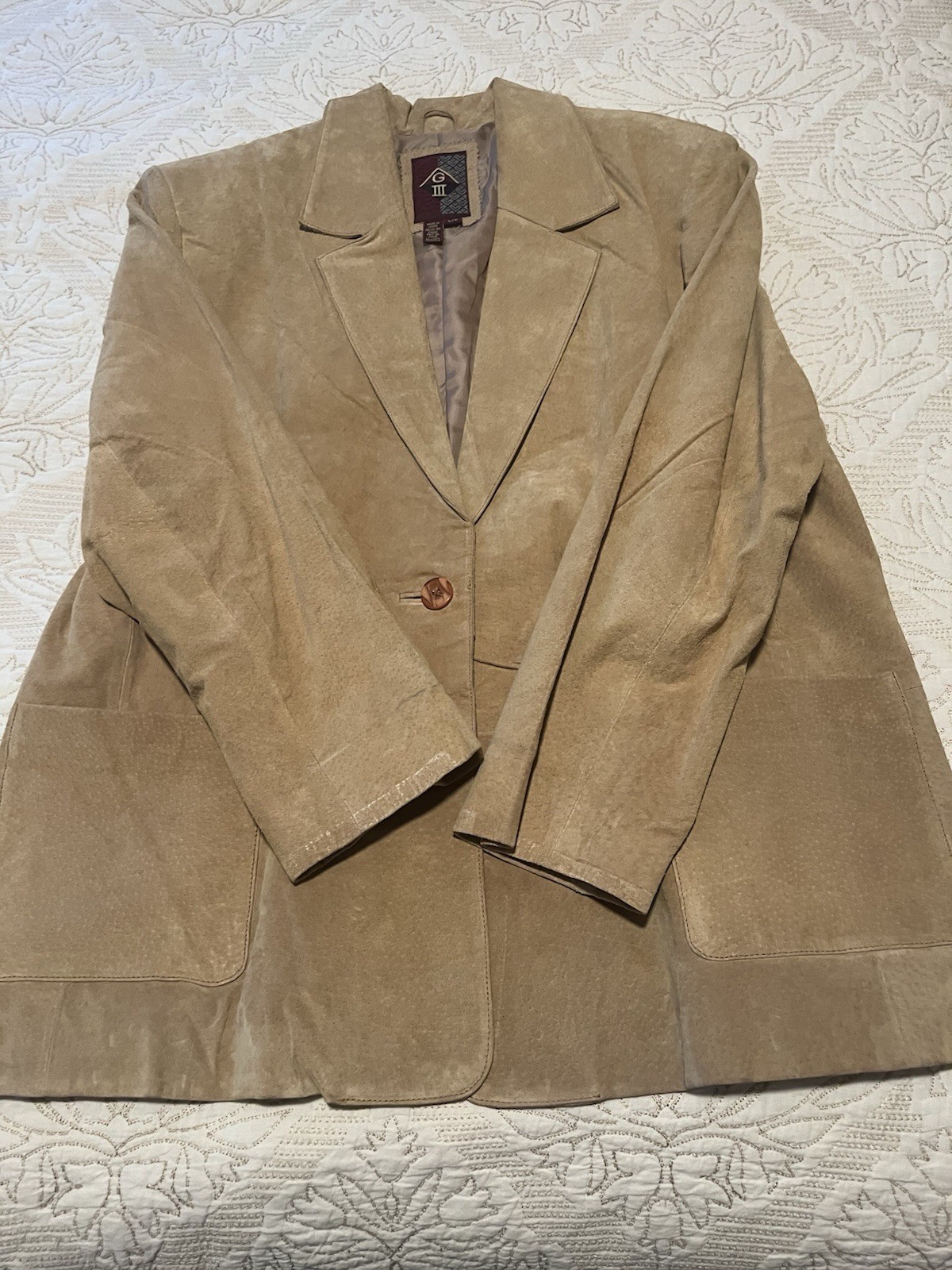 Stafford Tan Suede Leather Blazer Jacket 40R Single-Breasted Two-Button