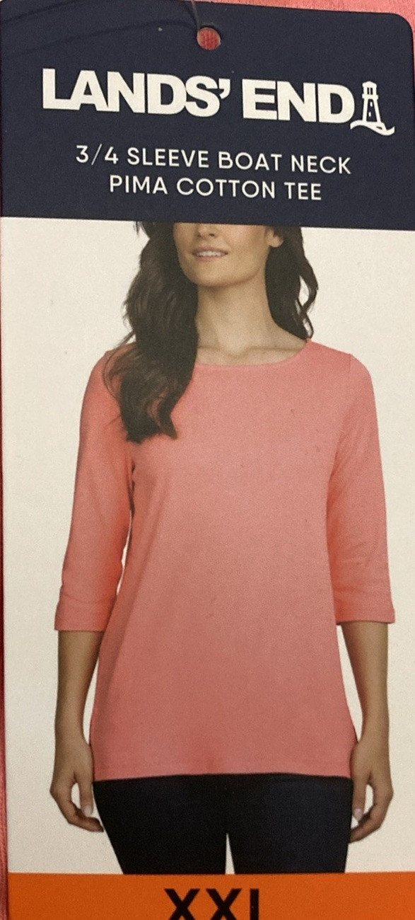 Lands’ End 3/4 Sleeve Boat Neck Pima Cotton Tee