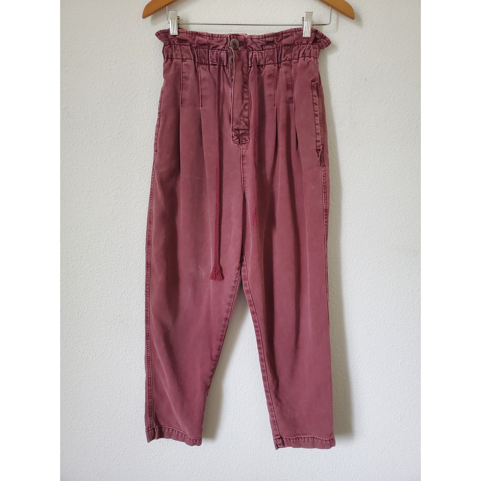 Free People Margate Pleated Trouser Pants Dusty Rose Paperbag Waist Drawstring S