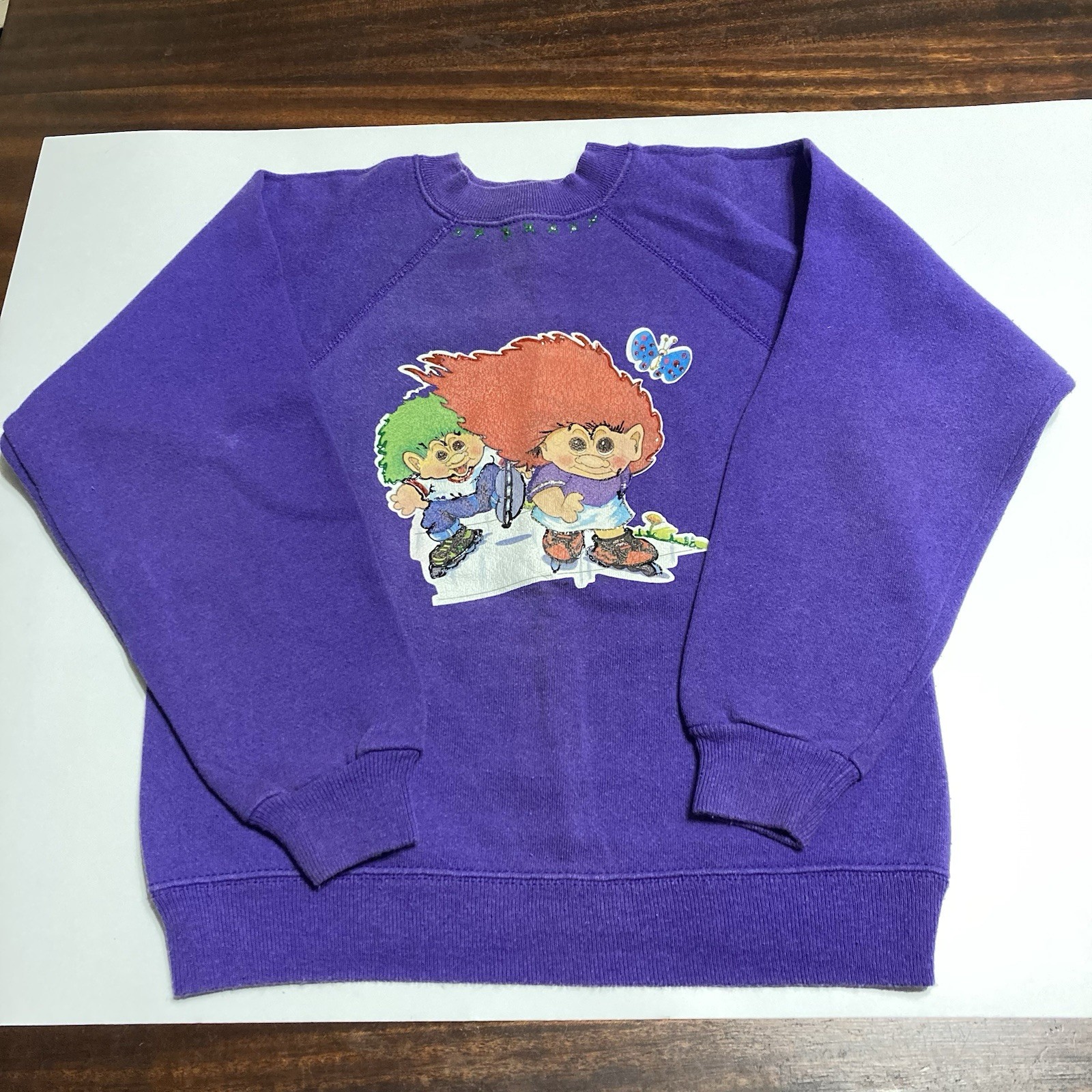 Vintage Hanes Trolls Purple Girls Kids Junior Size 14-16 Sweatshirt Top Y2K