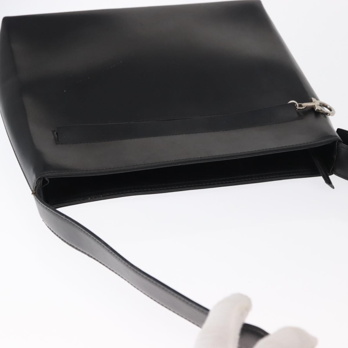 Salvatore Ferragamo Gancini Shoulder Bag Leather Black Silver Auth BA8223