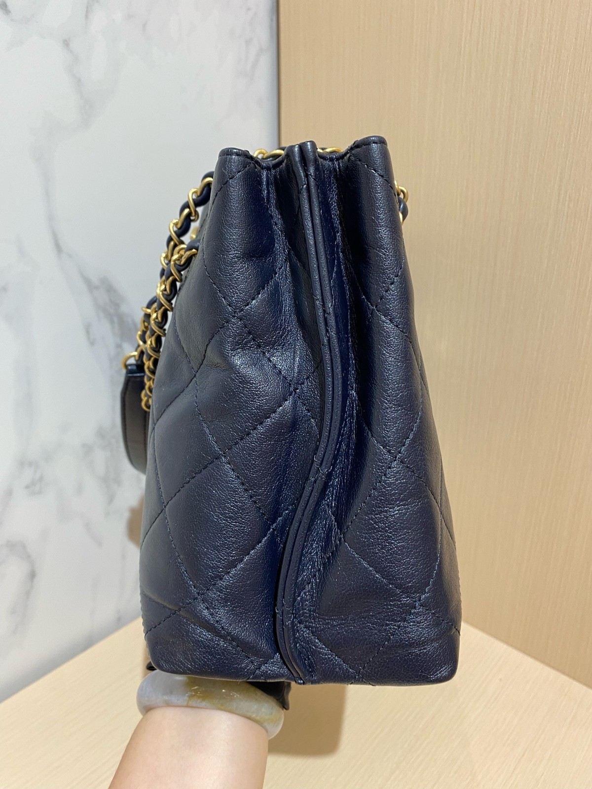 Chanel Quilted Navy Blue Leather 26cm Dual Face Shoulder Tote Bag Duty Paid