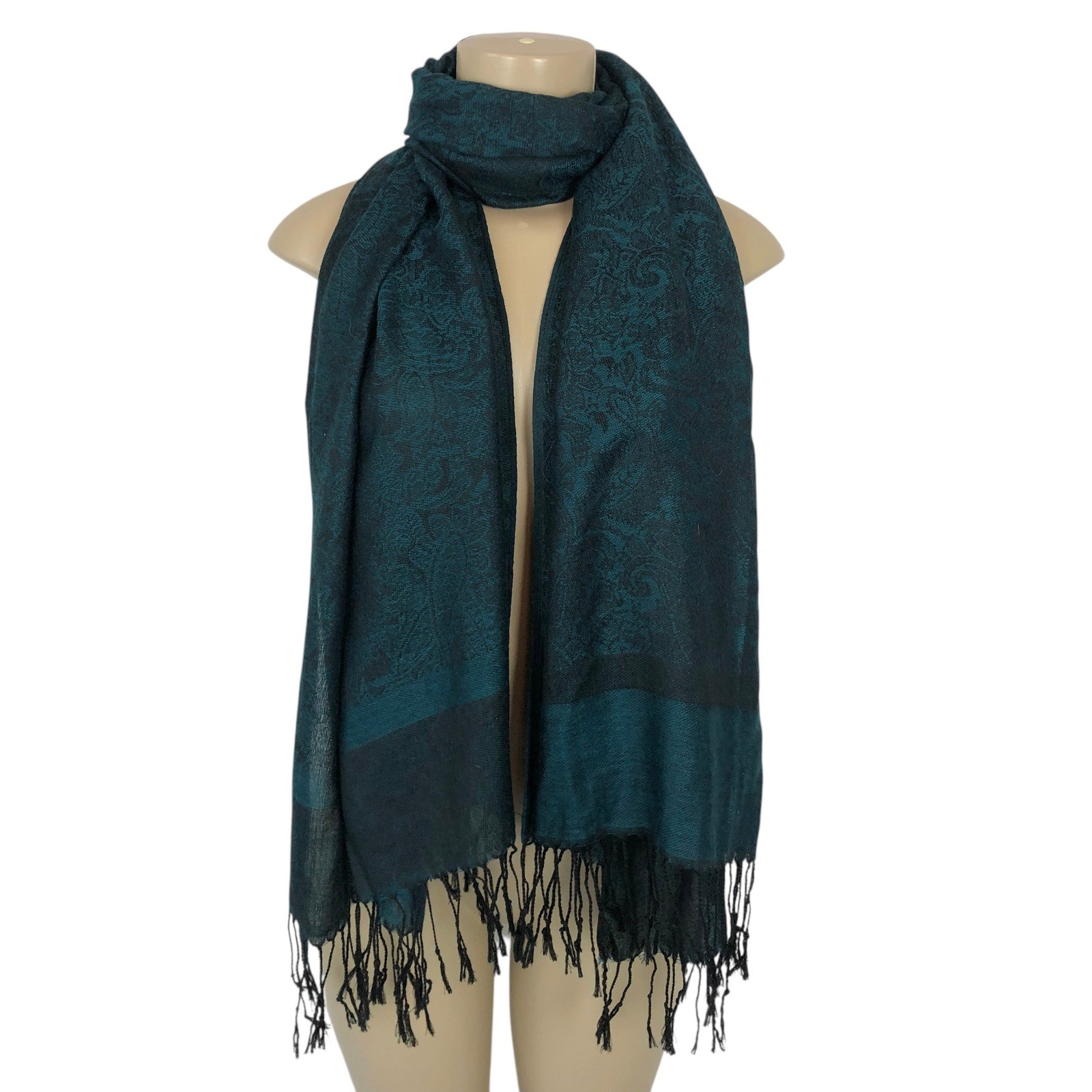 Pashmina 100% Cashmere Scarf Teal Paisley Print Boho Festival Rave Wrap Shawl