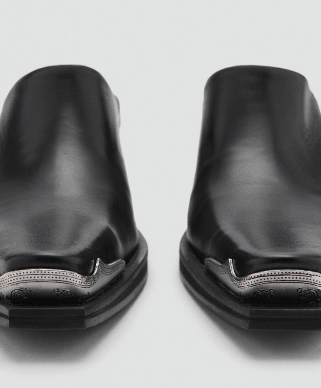 MNG Mango $219 Black Leather Western Mule Metallic Toe Womens 37 NEW