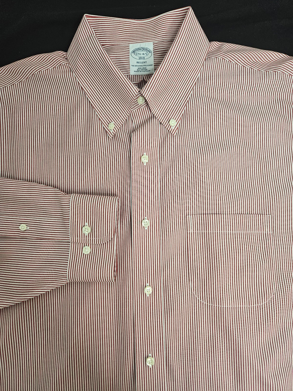 Brooks Brothers 1818 Regent Dress Shirt 17.5 Non-Iron Red Stripe Button Down