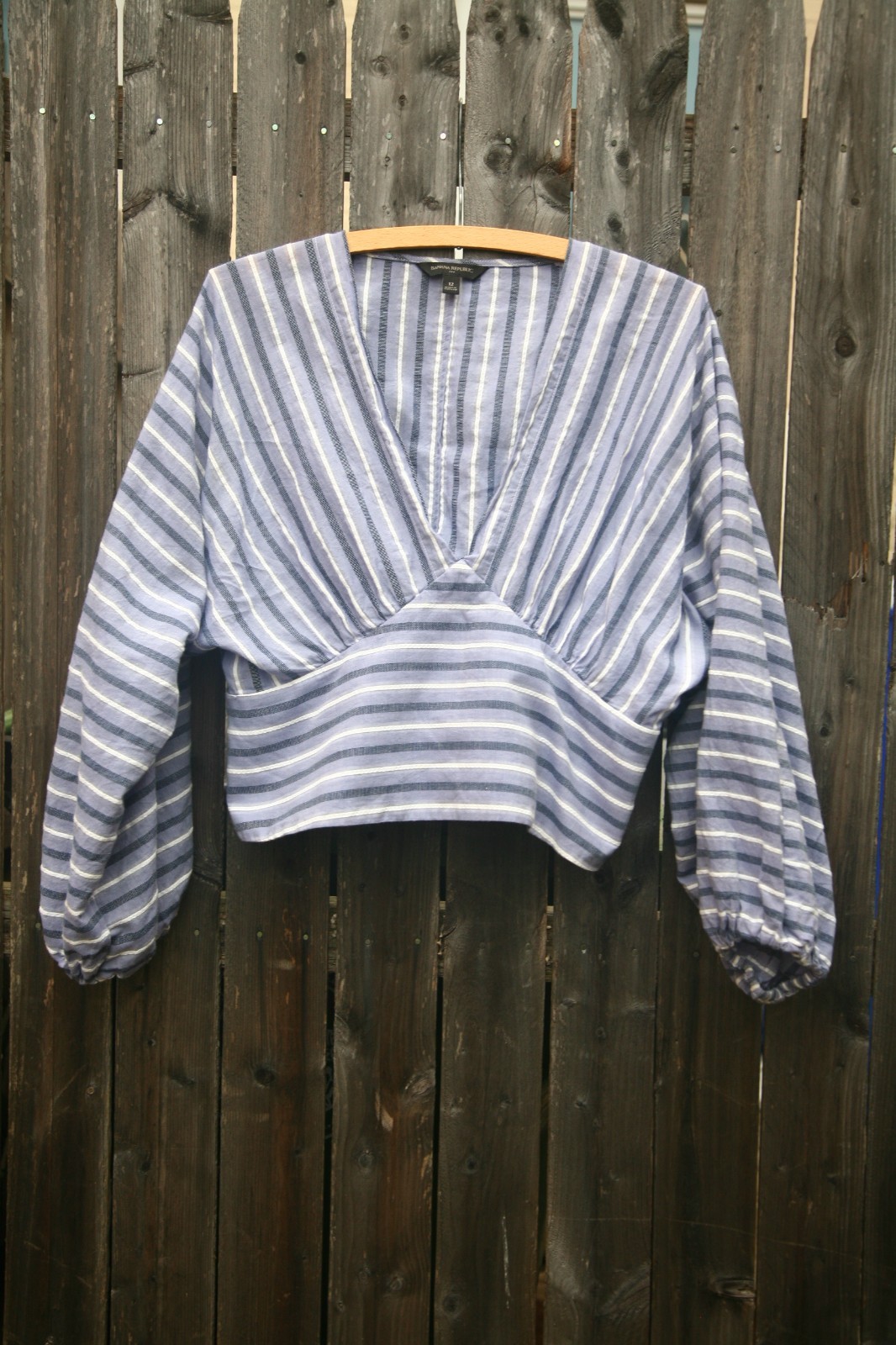 Size 12 – BANANA REPUBLIC Women’s Striped Blue Cotton Deep V Neck Blouse
