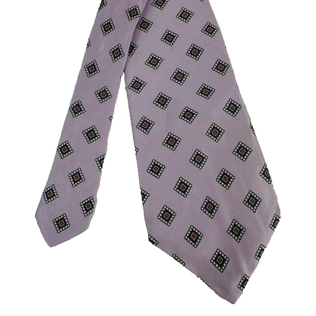 Tattersall Necktie Lavender Geometric 56″ All Silk Preppy Grandpacore VTG