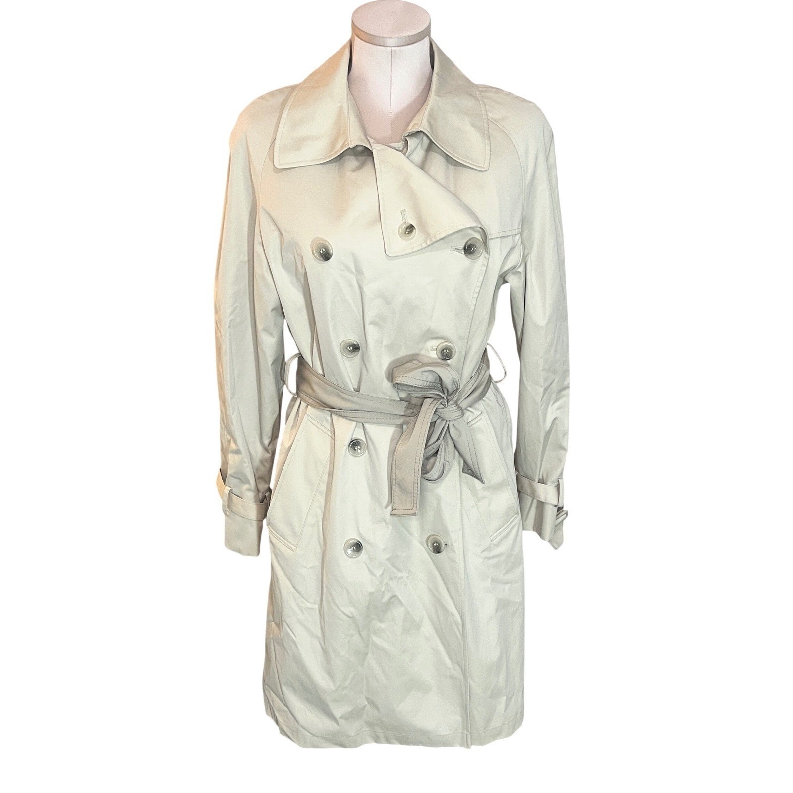 Worthington Womens Double Breasted Trench Rain Coat Beige Belted Lining Medium