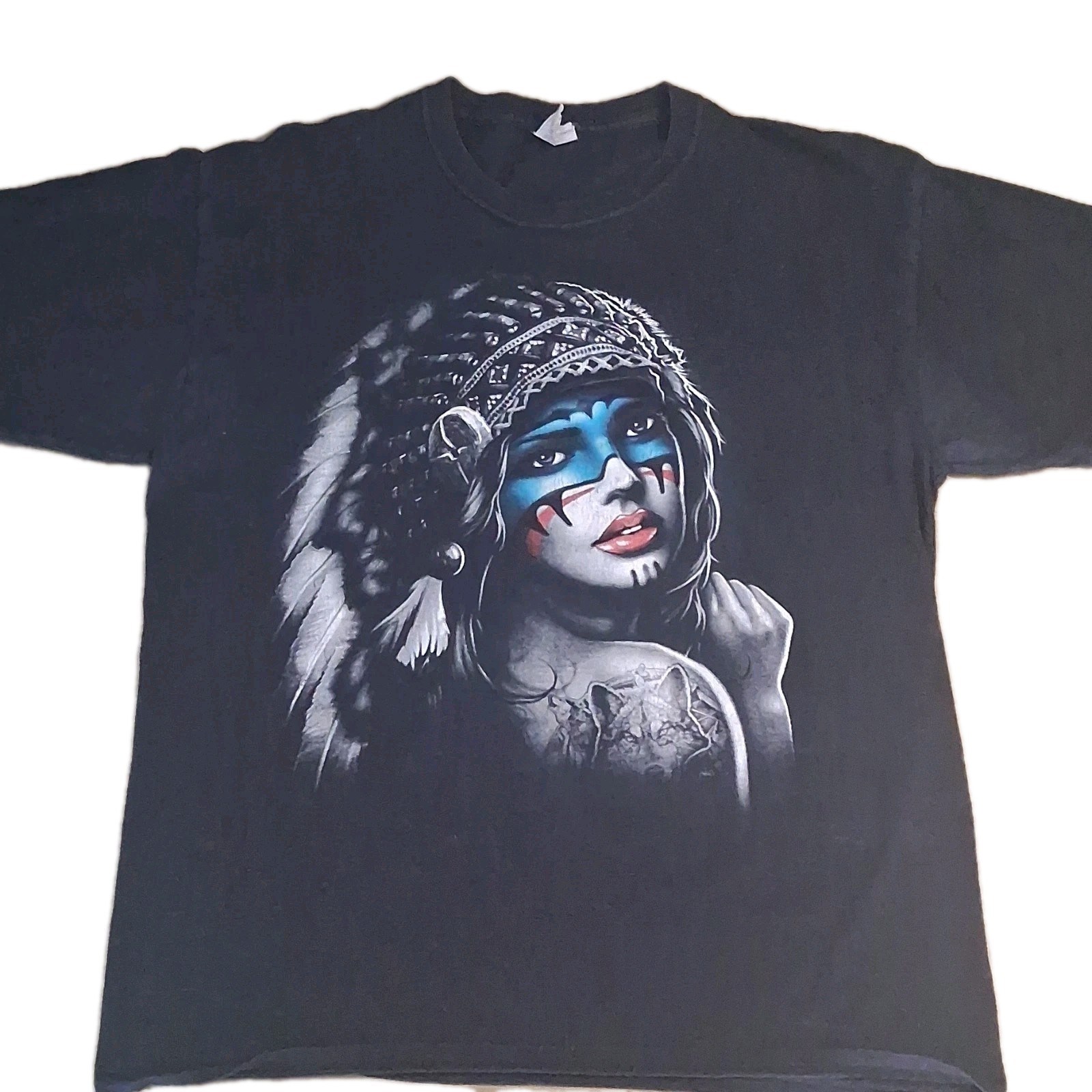 Fruit of the Loom Men’s Black Graphic Tee L Grey Wolf Art Cotton Crew Neck
