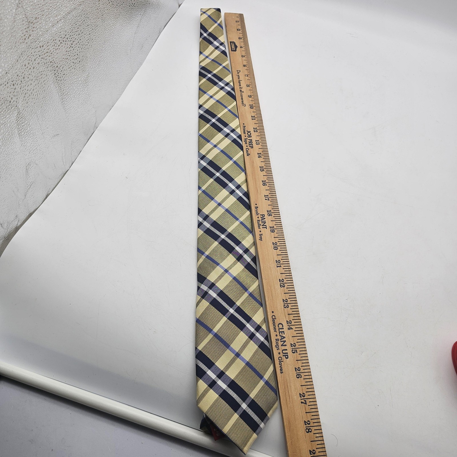 Chaps Tie Mens Gold Blue Tartan Plaid Check 100% Silk Classic Necktie Woven