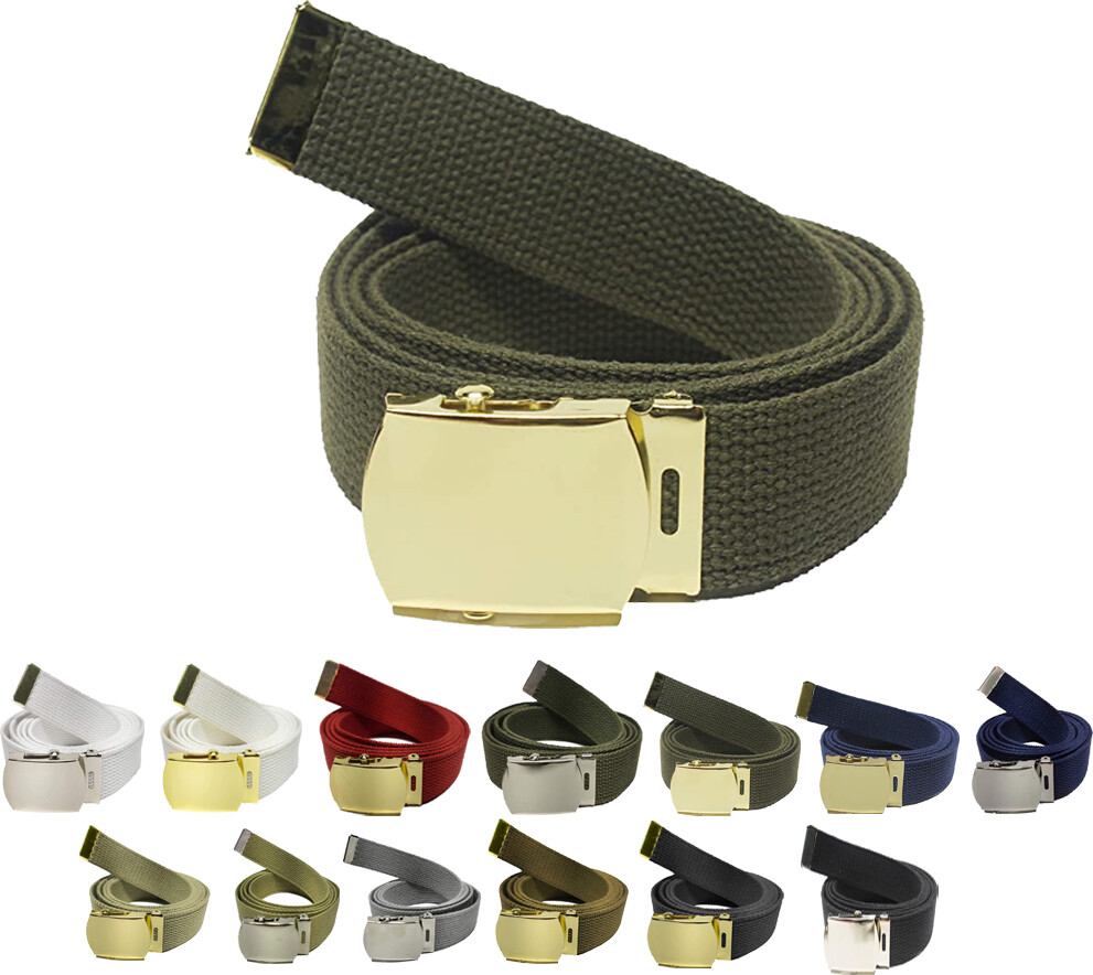 Army Web Belt 100% Cotton Canvas Military Color Adjustable Strong Belts 54″ Long