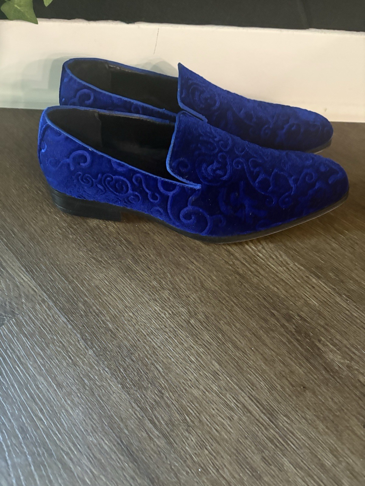 Stacy Adams Blue Suede Embroidered Slip-On Dress Loafers Almond Toe US 7