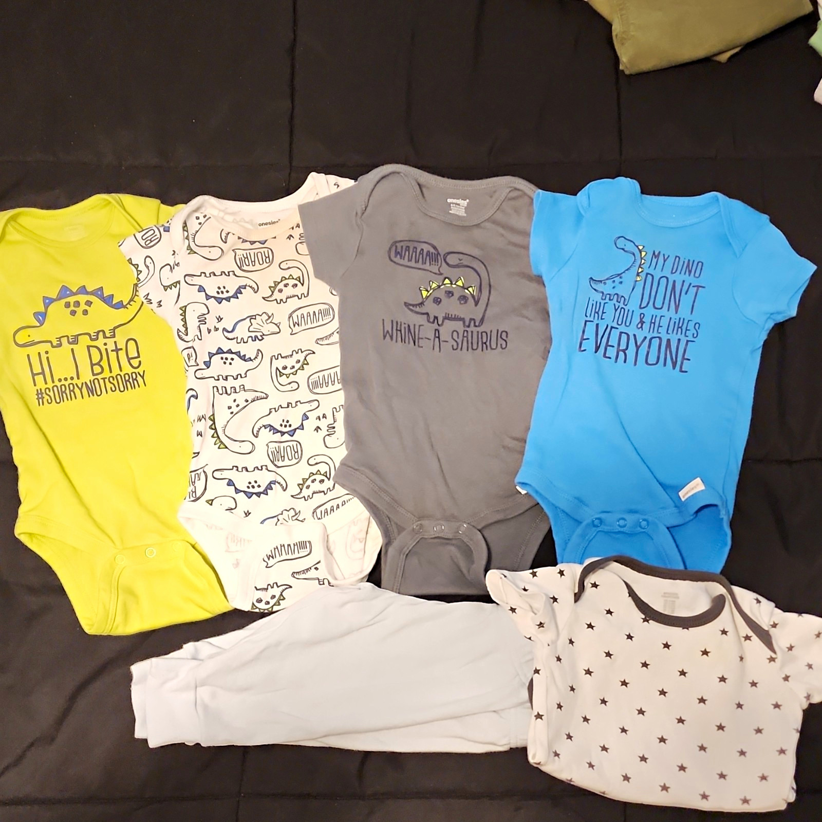 Brand Baby Bodysuits & Pants Lot 6-9M Cotton Dinosaur Stars Multi