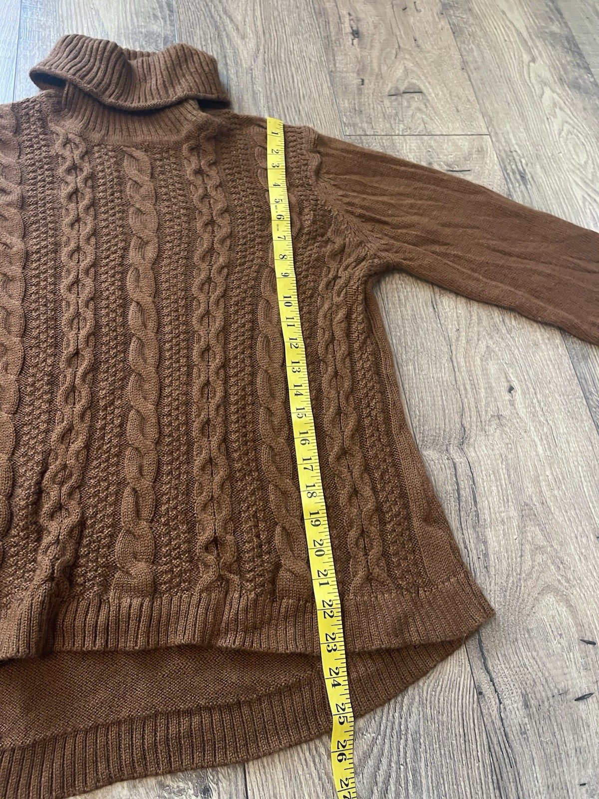 North Style Womens Brown Wool Blend Cable Knit Turtleneck Sweater Size Large