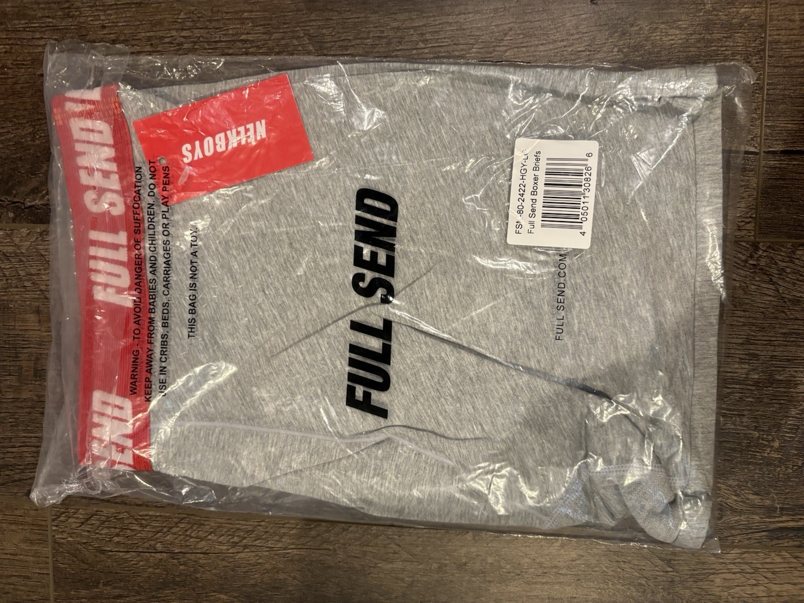Full Send Boxer Brief Gray and Red Elastic Waistband Mens Size L New in Package