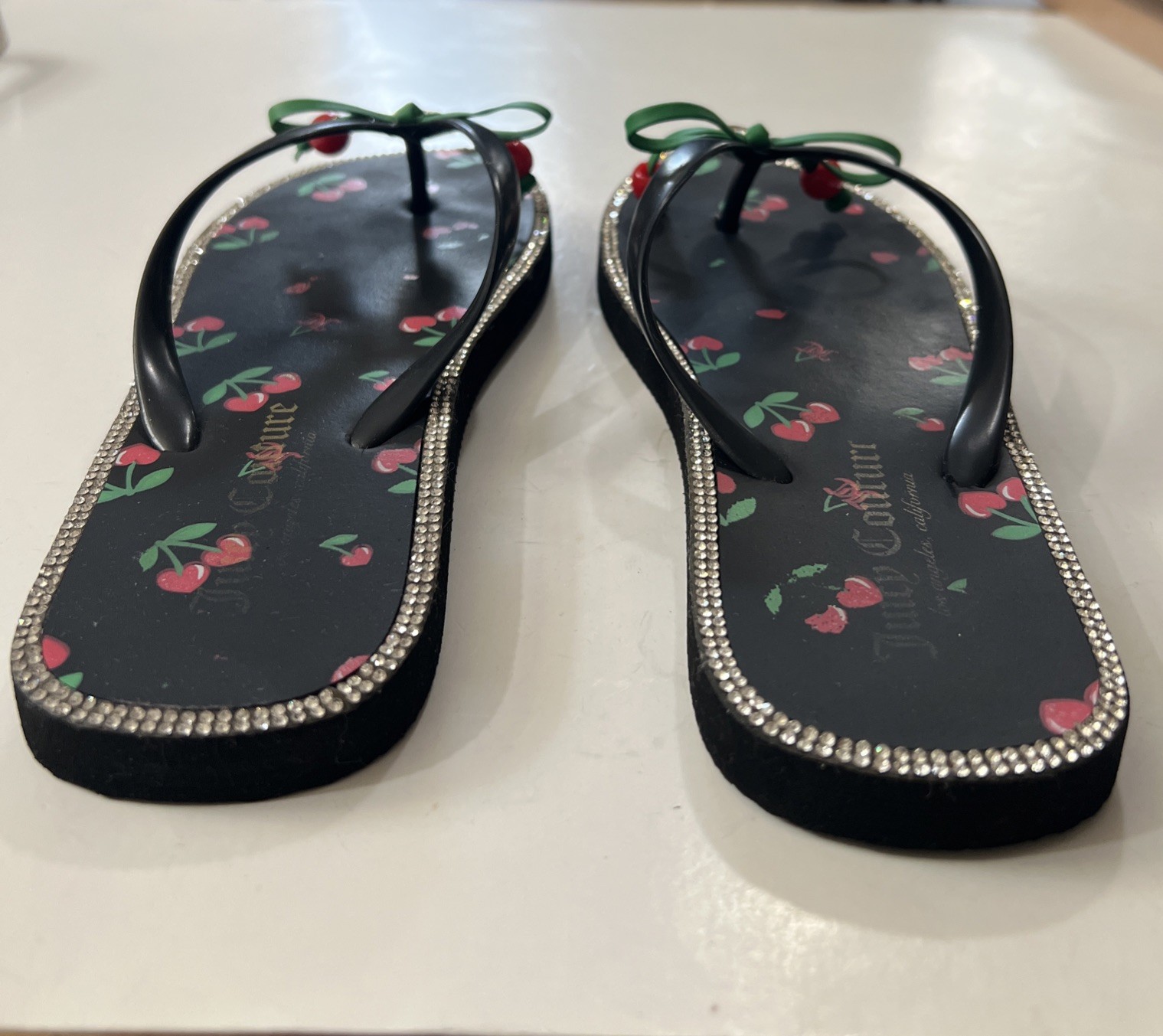Juicy Couture Slurpy Flip Flop Rhinestones Cherry Bow Charm 36-37