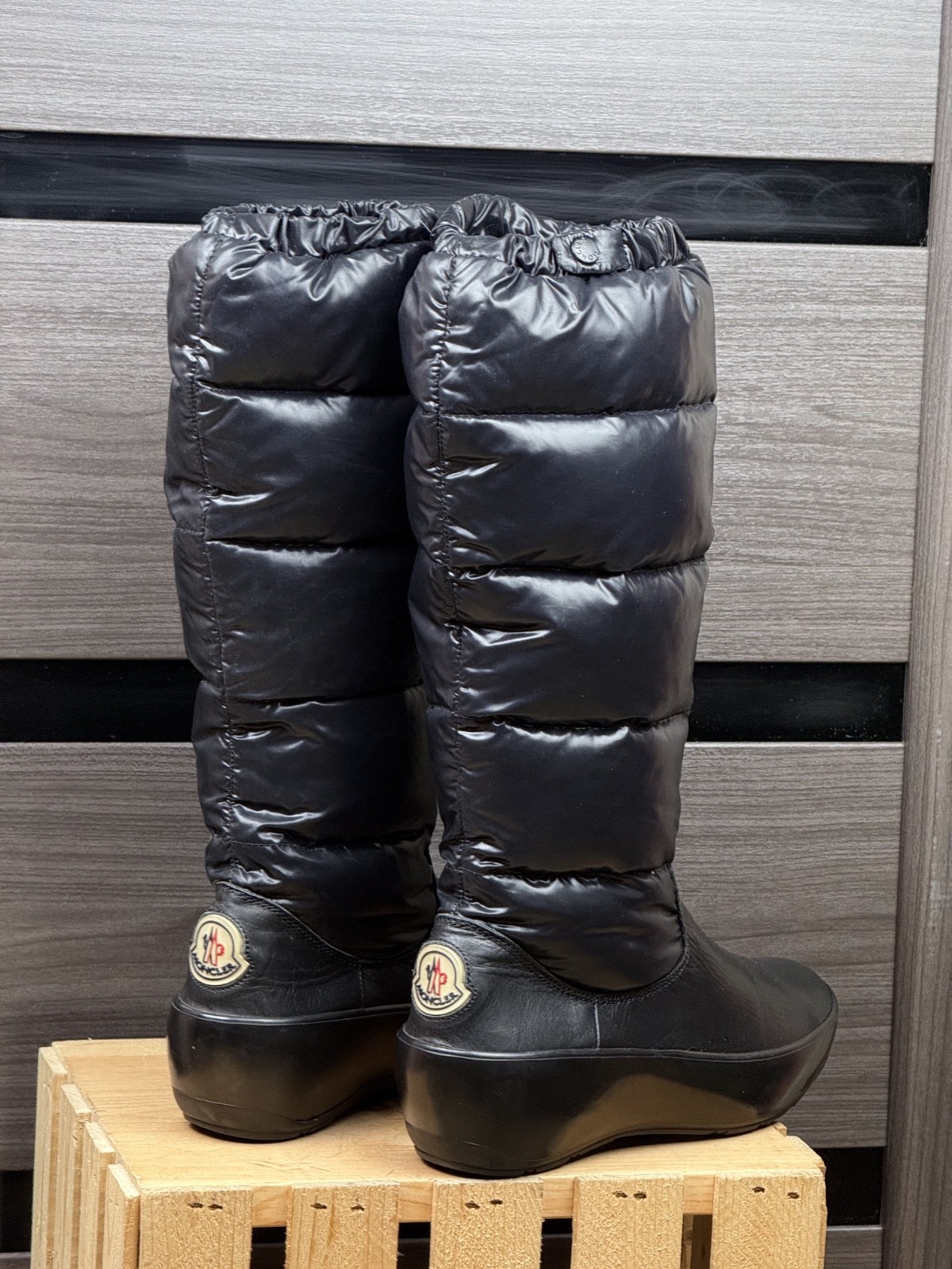 Moncler Leather Black Nimbie Puffer Snow Boots Size EU 38 US 8