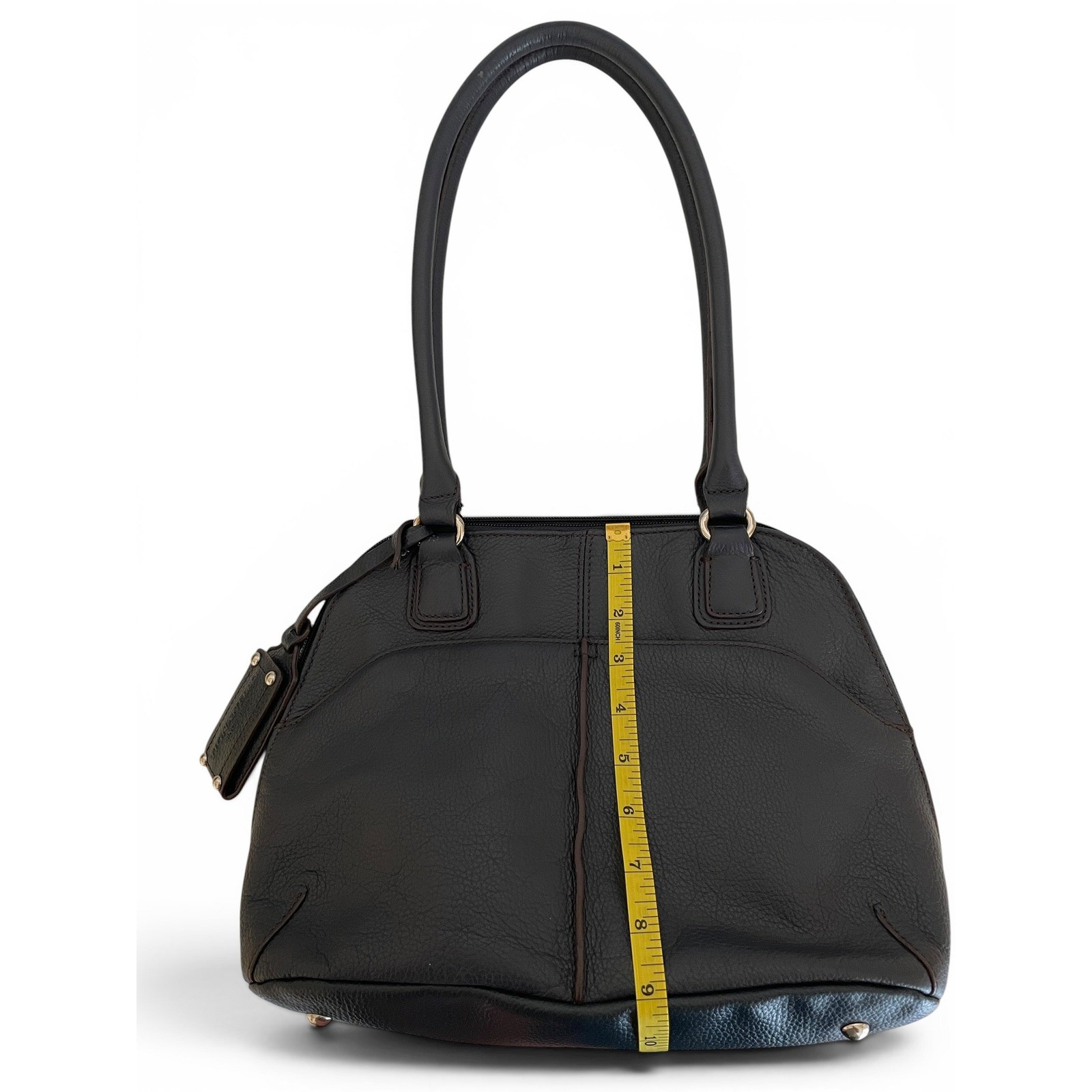 Tignanello Navy Pebbled Leather Domed Satchel Purse Built-In Wallet Mirror Tag