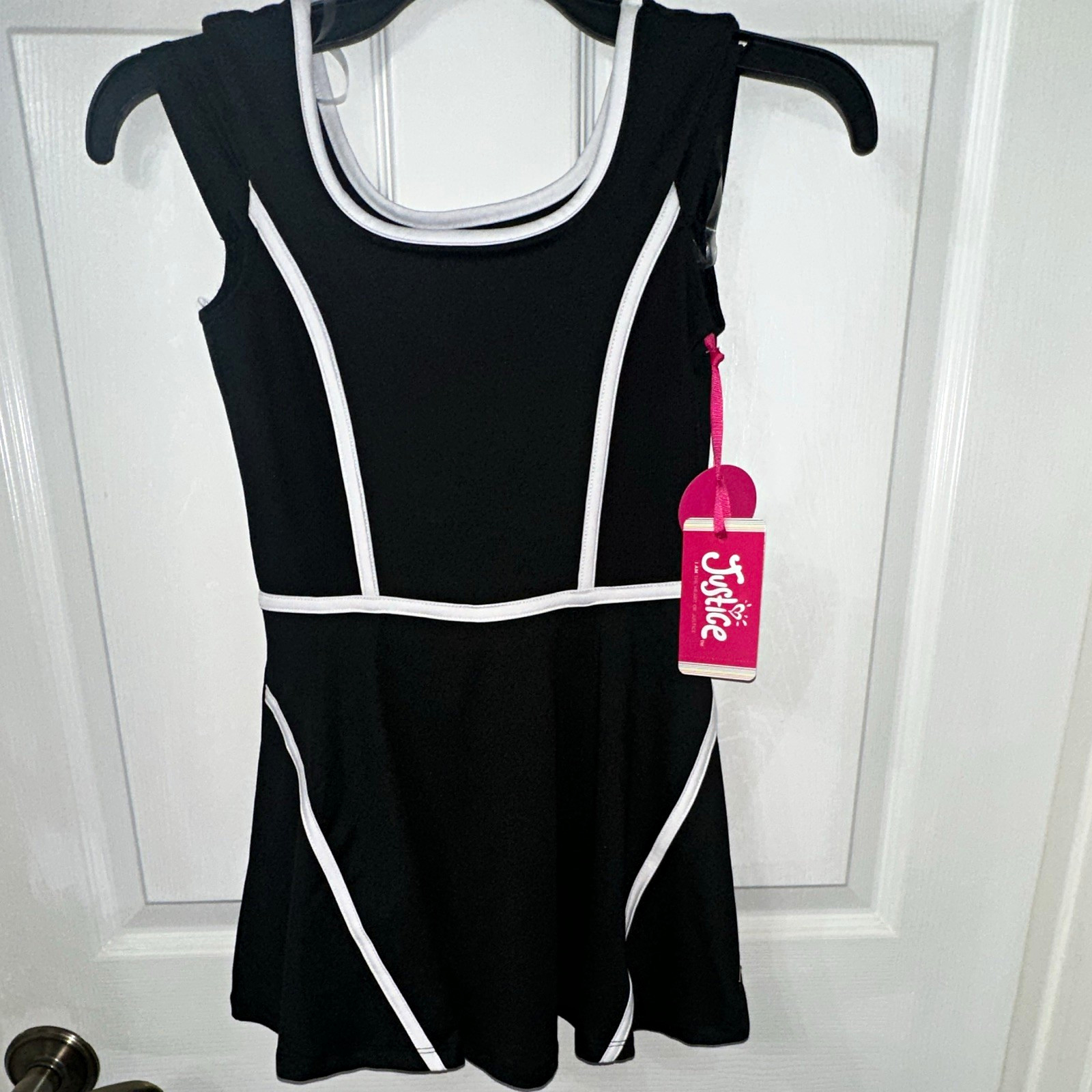 Justice Girls Black & White Skater Sleeveless Knee Dress S (7/8) Scoop