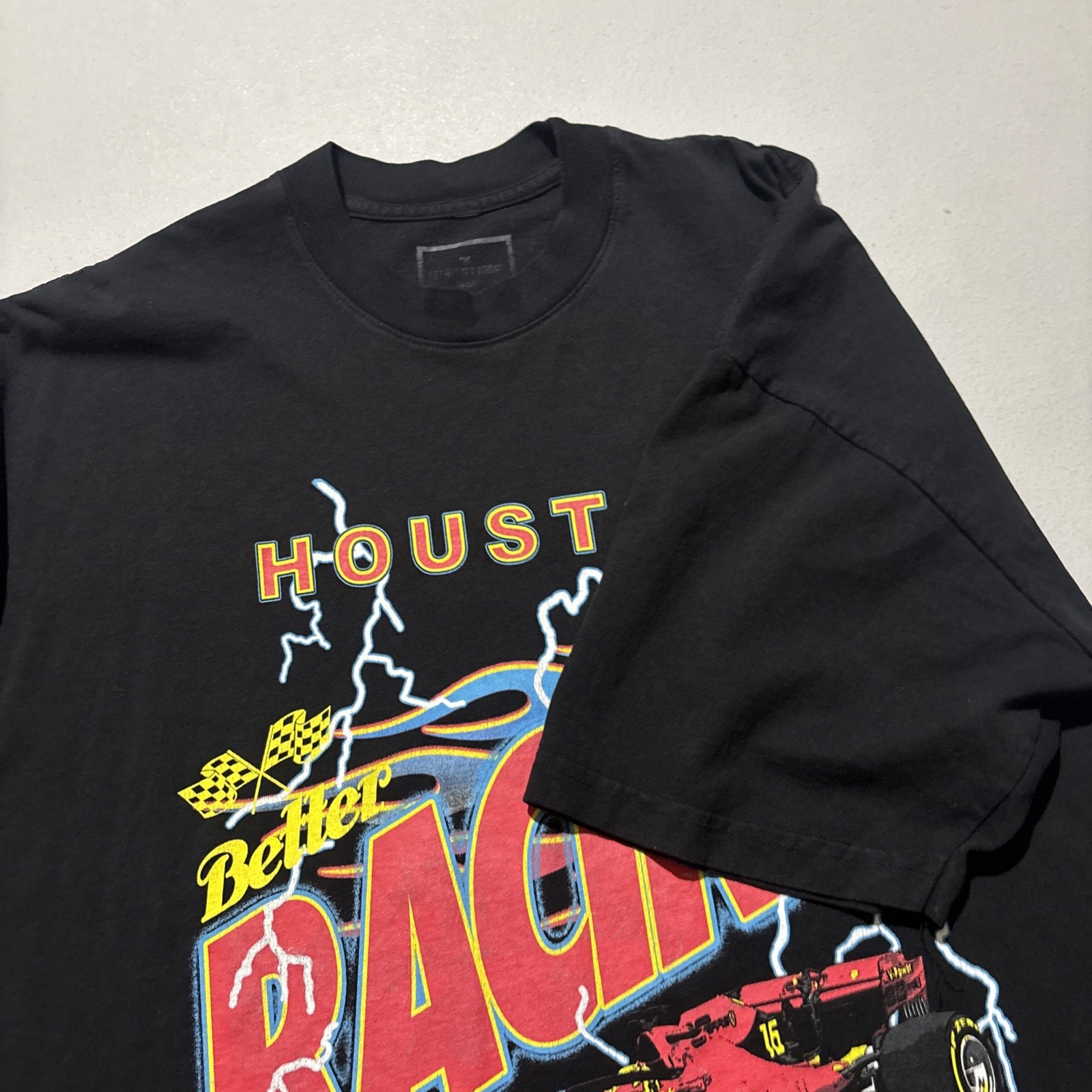 Vintage Style Houston Racing Nascar Lightning Graphic T-Shirt XL Black Y2K