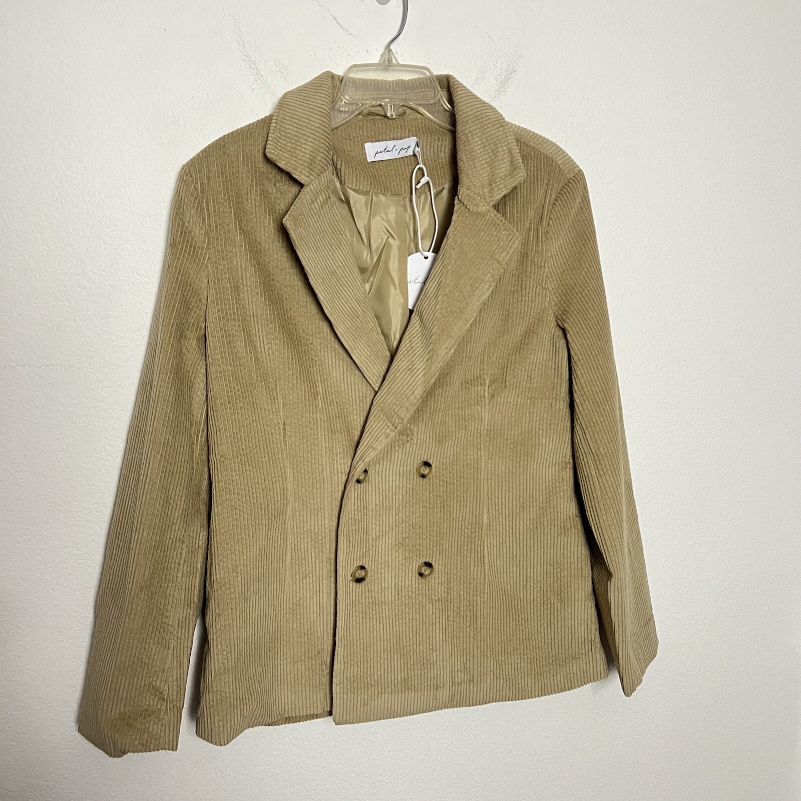 NWT Petal & Pup Tan Corduroy Blazer Jacket Double Breasted Size Medium
