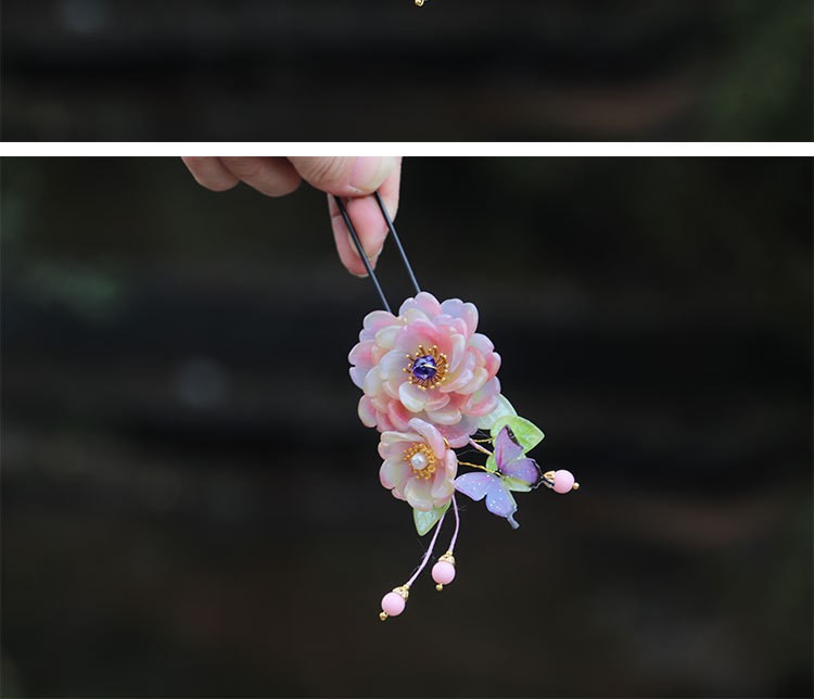 Rainbow Glass Hairpin U Shaped Traditional Chinese Hair Stick Hair Accessories