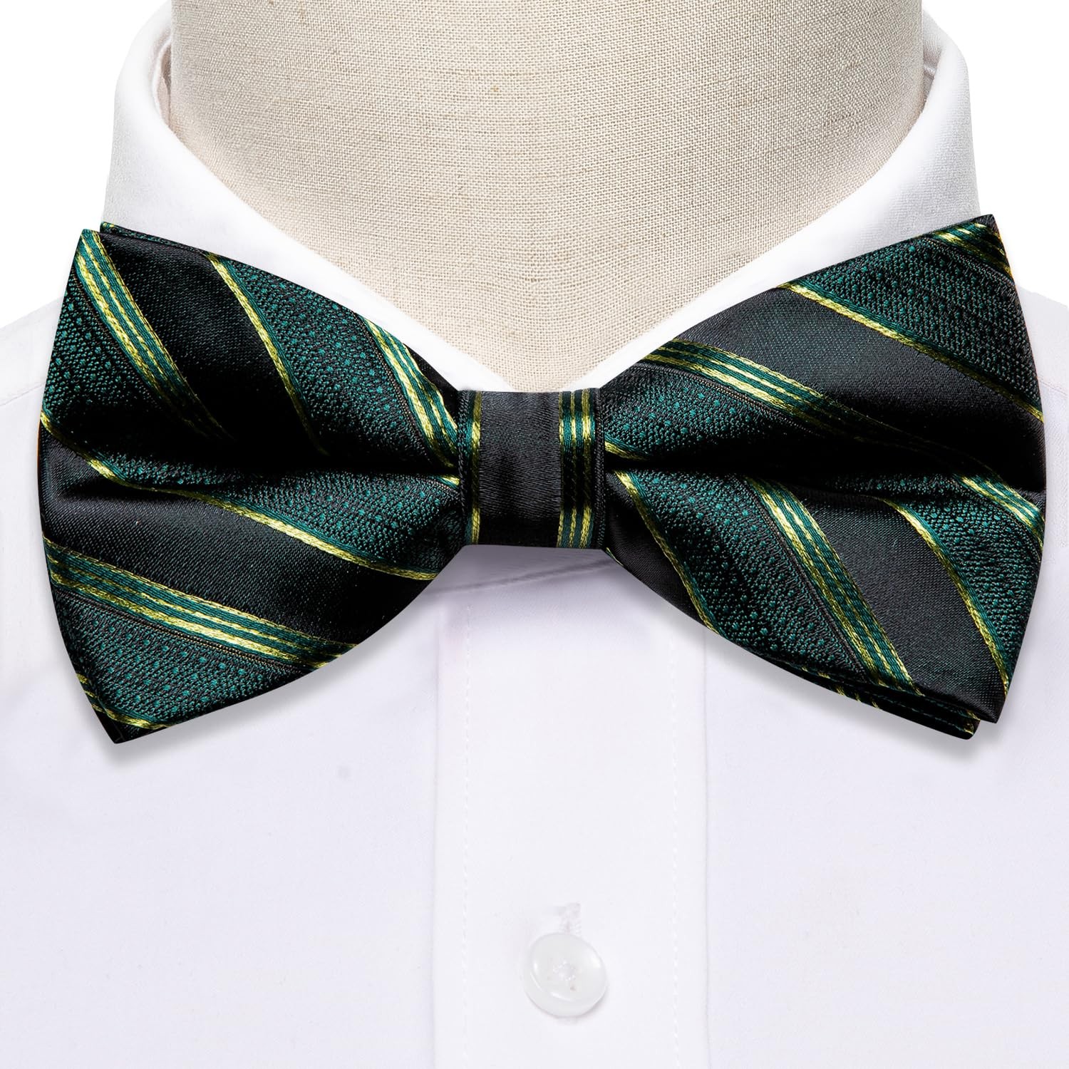 Barry.Wang Green Black Bow Tie for Men Striped Silk One Size, B