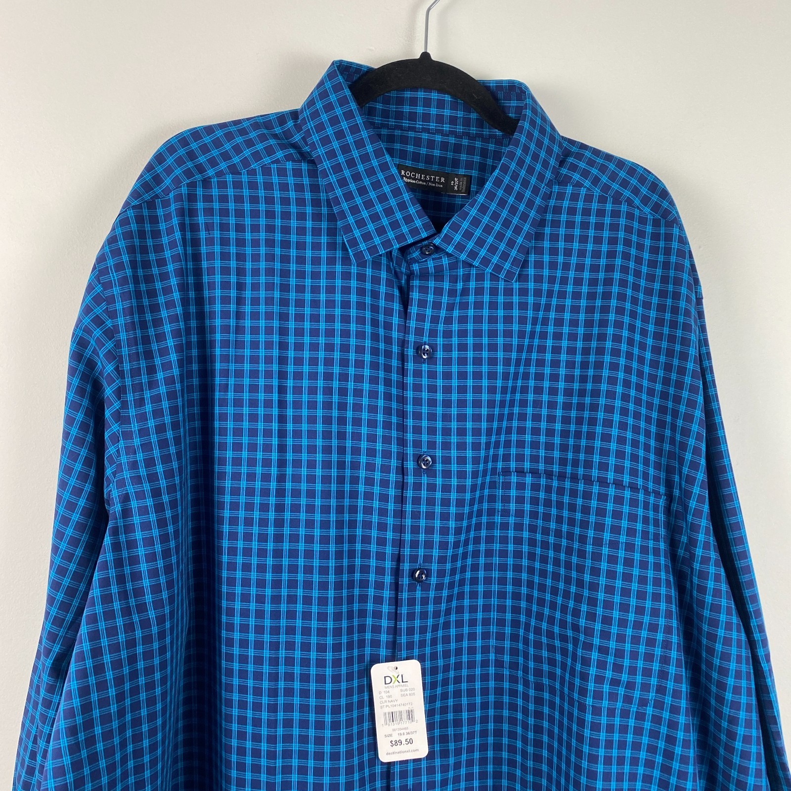 Rochester Egyptian Cotton Non-Iron Plaid Button Shirt Mens 19 36/37 Tall