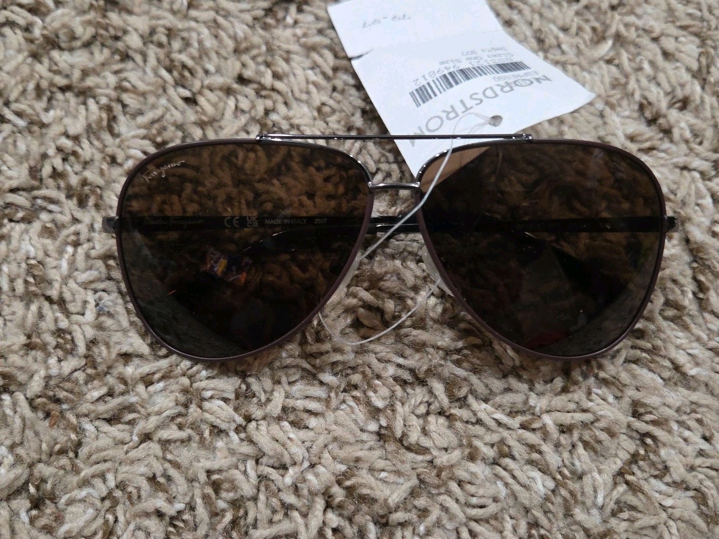 Salvatore Ferragamo Aviator Sunglasses SF131S 067 Gunmetal/Cocoa 60mm