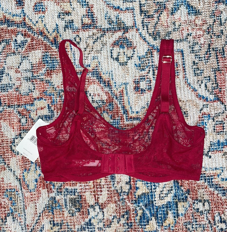 Le Mystere Stretch Lace Unlined Bra in Merlot SZ US 32D NWT