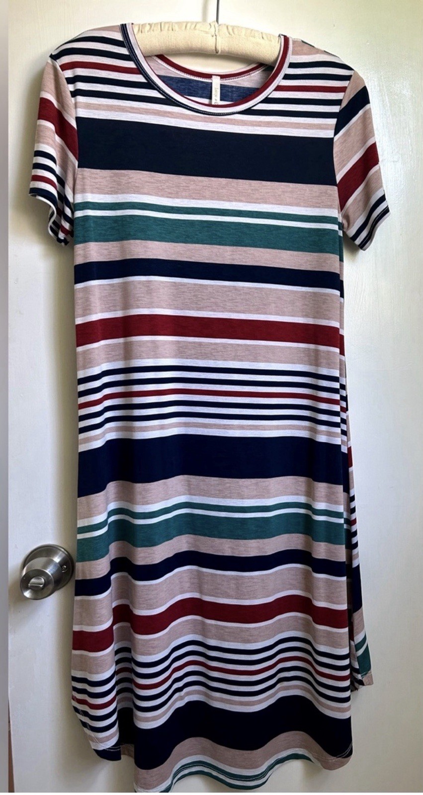 Women’s Casual Lightweight Multicolor Striped Short Sleeve Midi Dress Size Small