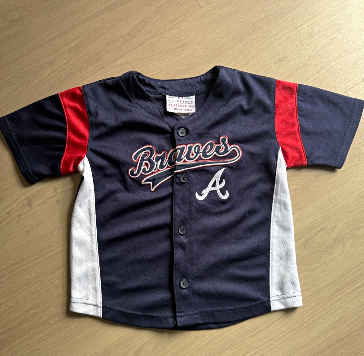Team Athletics Atlanta Braves MLB Boys 3T Button Front Embroidered Jersey
