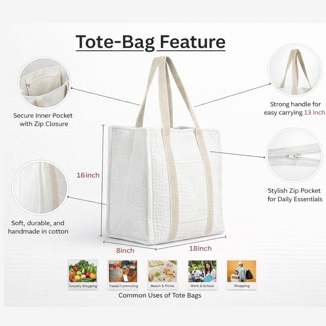 Handmade Cotton Tote Bag Grey Black Tiger Print Boho Shoulder Shopper Bag
